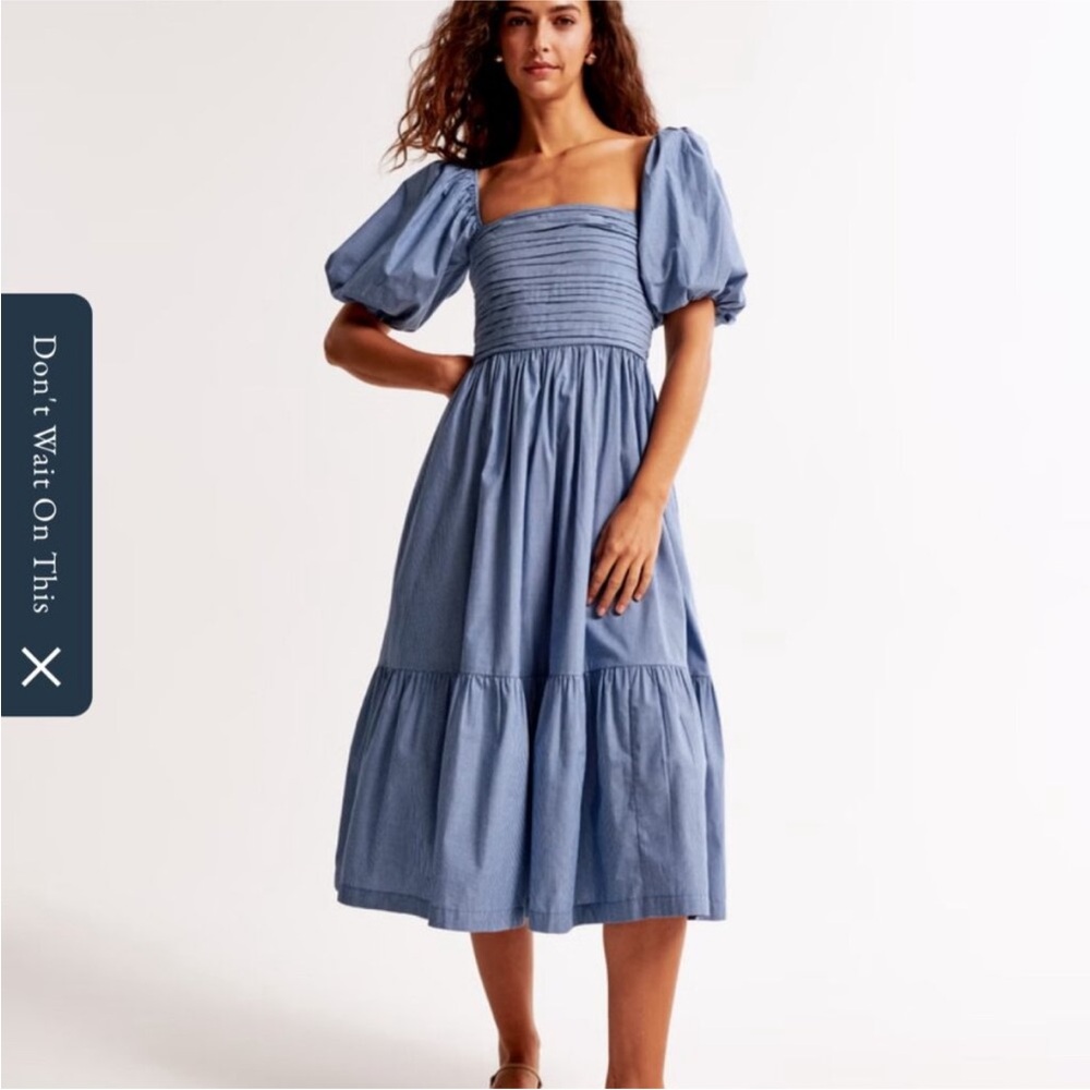 Abercrombie & Fitch Blue Emerson Puff Sleeve Midi Dress